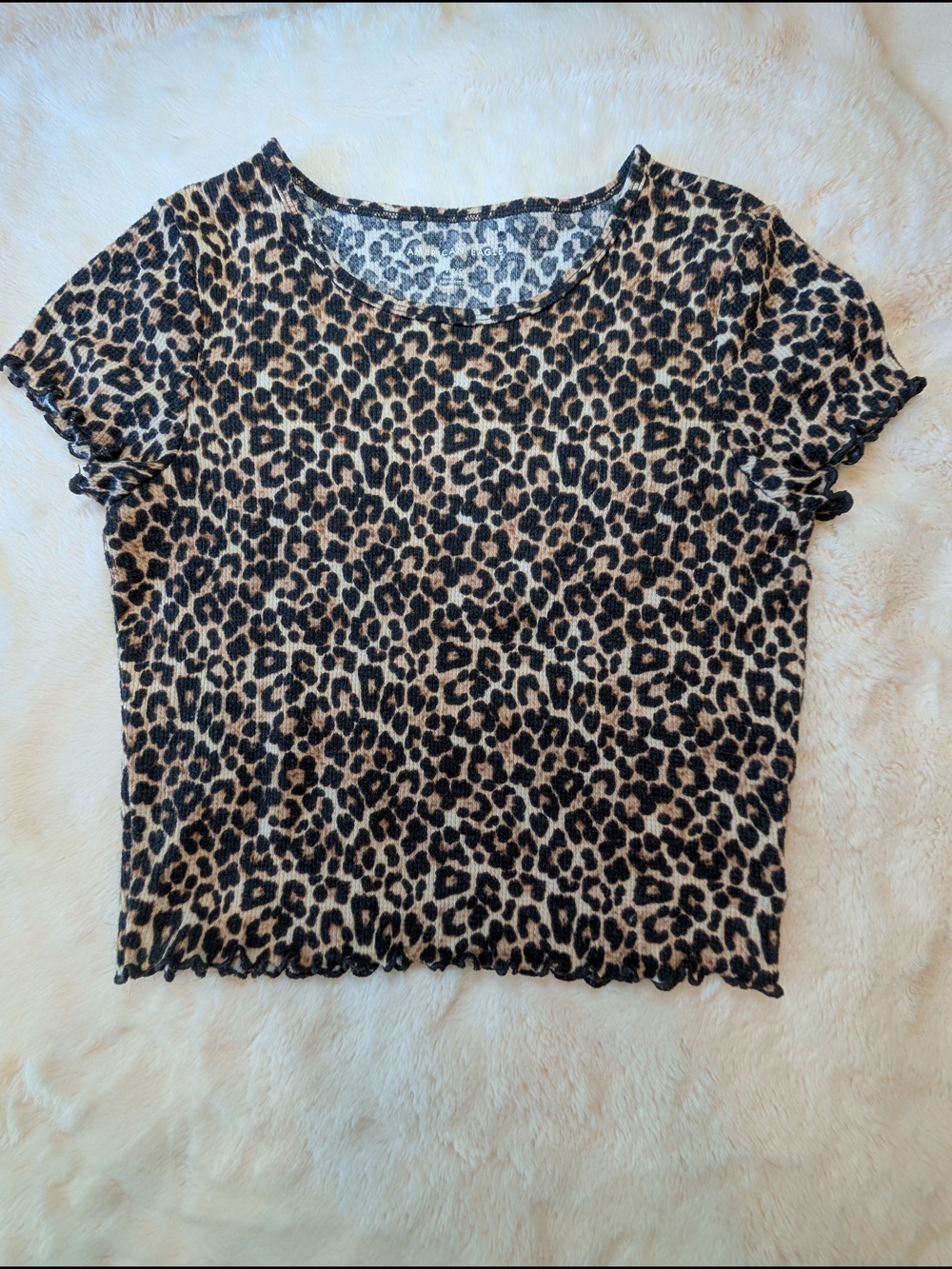 American Eagle Outfitters  Leopard Ribbed Crop Top Sz S Women's Juniors